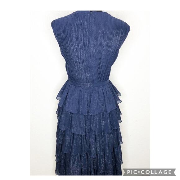 IEENA for Mac Duggal navy metallic tiered ruffle sleeveless midi formal dress 4 - Picture 16 of 16